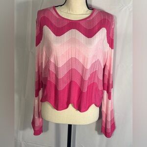 $195‎ NWT Ming Wang Scalloped Stripe Cropped Top in Carmine Rose Pink